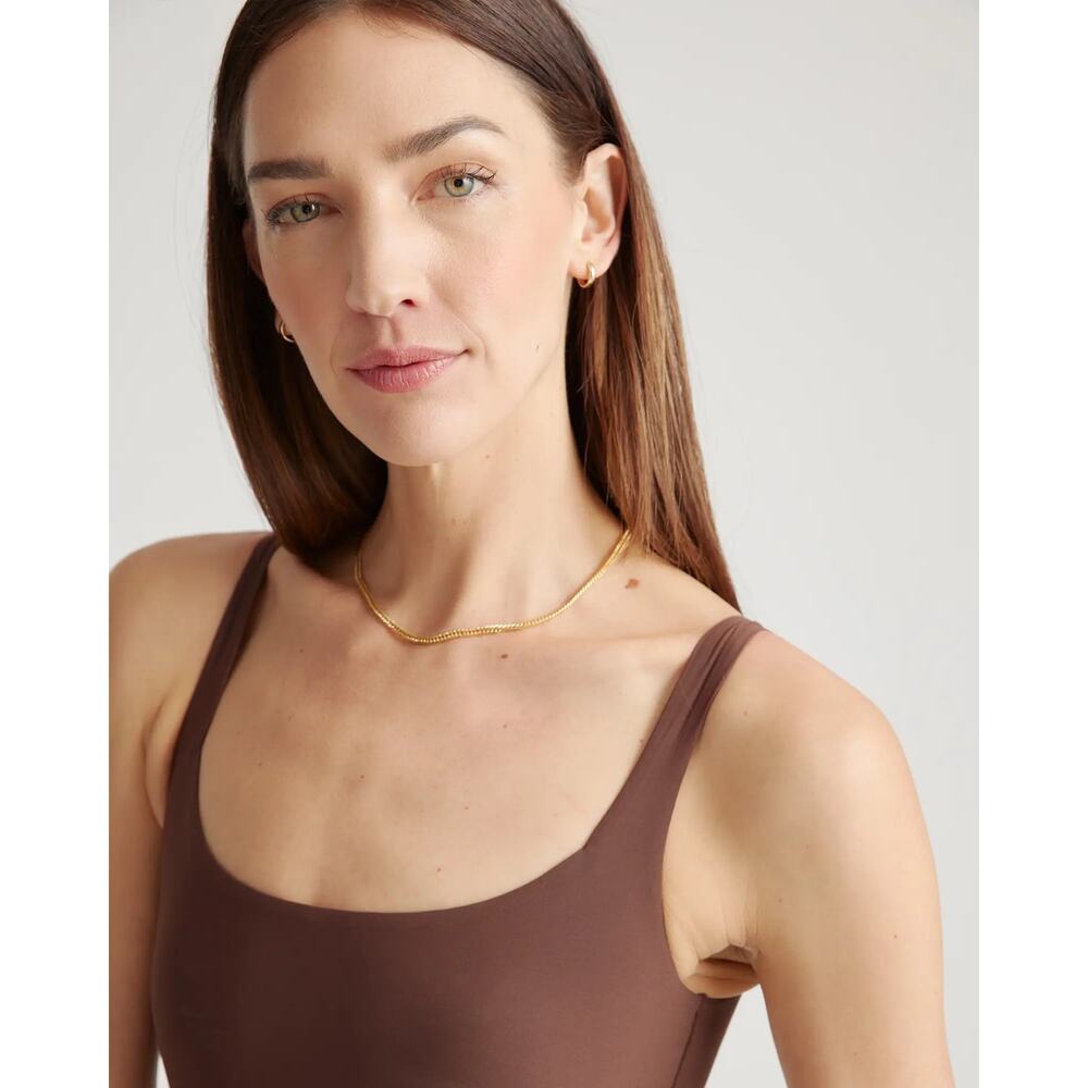 Quince Second Skin Square Neck Tank Bodysuit Brown Medium NEW - Picture 7 of 11